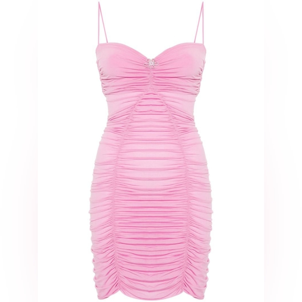 MARGHERITA MACCAPANI Elena Ruched Minidress In Peony Pink Sz M Org $730